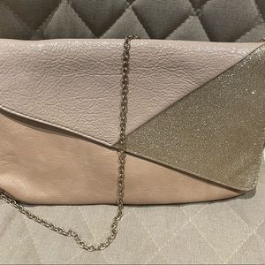 NWT Aldo Dusty Pink Glitter Clutch with gold chain
